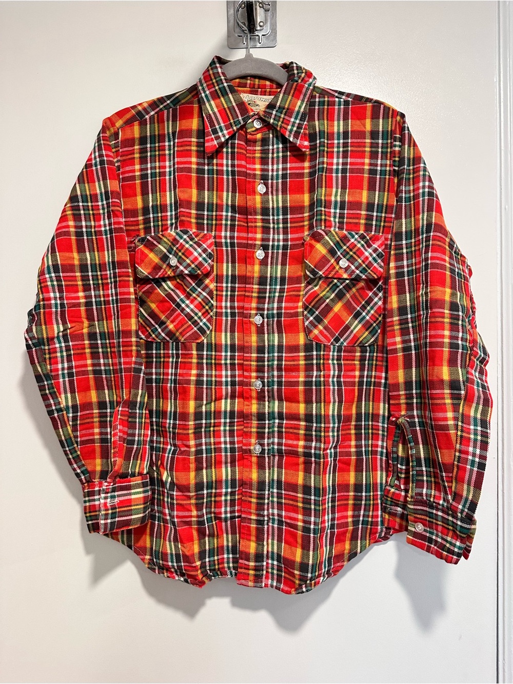 VTG 70s Northway flannel shirt Point Collar Rockabilly tartan plaid Heavy cotton